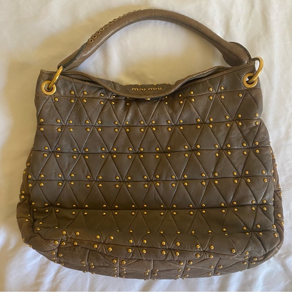 Miu Miu Quilted and Gold Studded Brown Bag - Picture 2 of 8